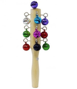 BRAHNER DP-113СL Бубенцы на деревянной ручке цветные, 13 бубенцов, размер инструмента - 15см.