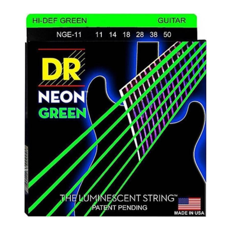 DR NGE-11 НАБОР СТРУН для электрогитары Светящиеся Neon-Green 011-050