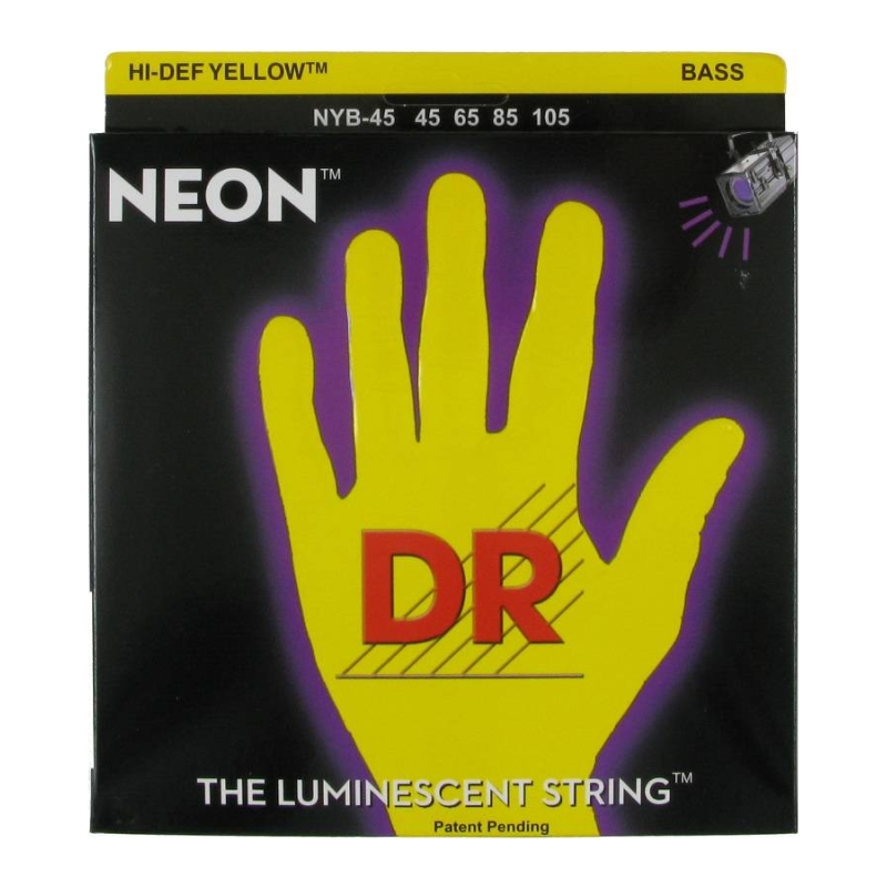 DR NYB-45 НАБОР СТРУН для Бас гитары электрик, Светящиеся Neon-Yellow 045-105