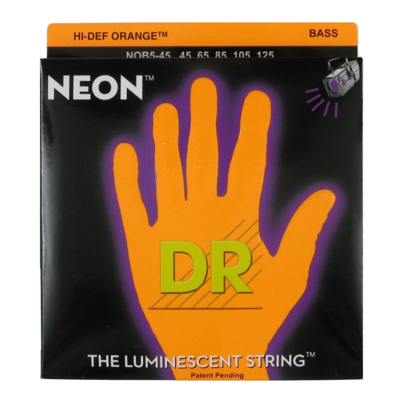 DR NOB5-45 НАБОР 5 СТРУН для Бас гитары, Светящиеся Neon-Orange 045-125