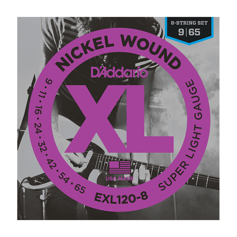 D'ADDARIO EXL120-8 Nickel Wound Набор 8 струн для электрогитары никель 9-65