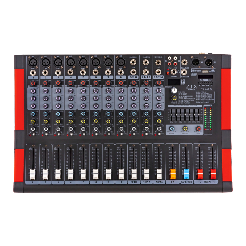 ZTX AUDIO Pro 8.3Fx Микшерный пульт 8 mono, 3 stereo канала с MP3/SD/DSP/BT/USB