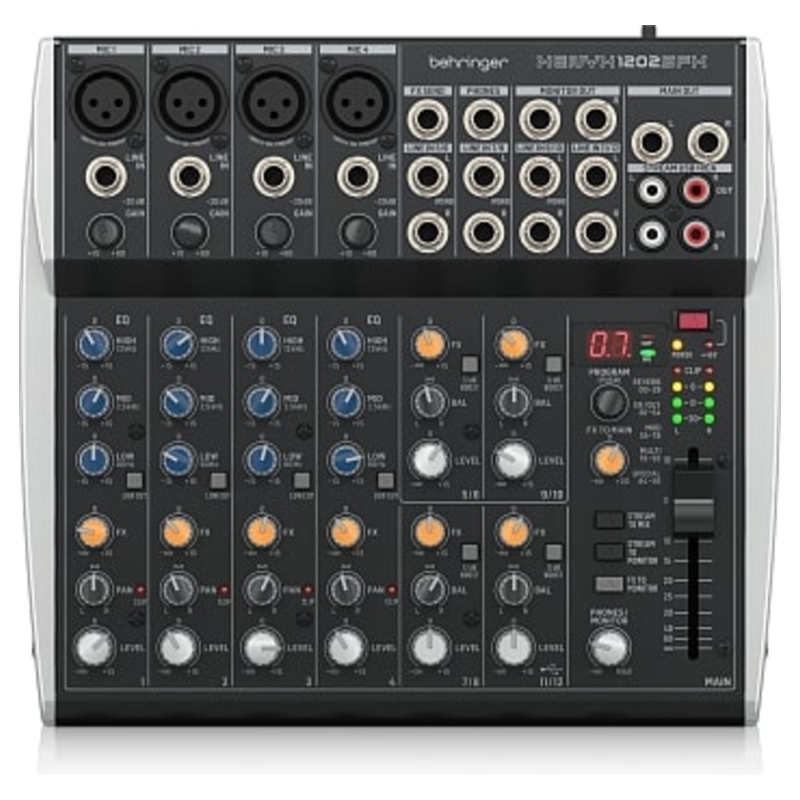 BEHRINGER XENYX 1202SFX Аналоговый микшер, 12 каналов. Входы: микрофонные входы (4xXLR), линейные вх