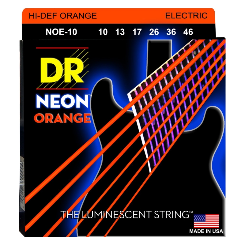DR NOE-10 НАБОР СТРУН для гитары Электрик, Светящиеся Neon-Orange 010-046