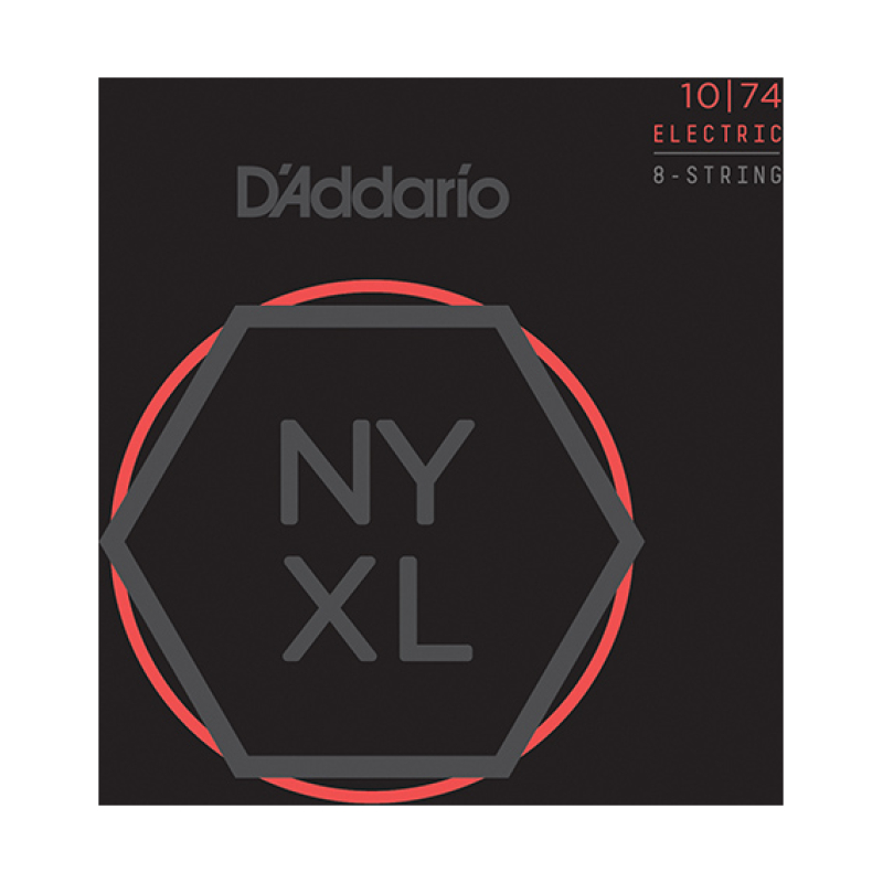 D'Addario NYXL1074 Комплект струн для 8-струнной электрогитары, никелированные, LTop/HBottom, 10-74