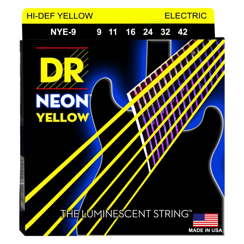 DR NYE-9 НАБОР СТРУН для гитары Электрик, Светящиеся Neon-Yellow 009-042