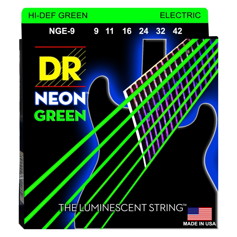 DR NGE-9 НАБОР СТРУН для гитары Электрик, Светящиеся Neon-Green 009-046