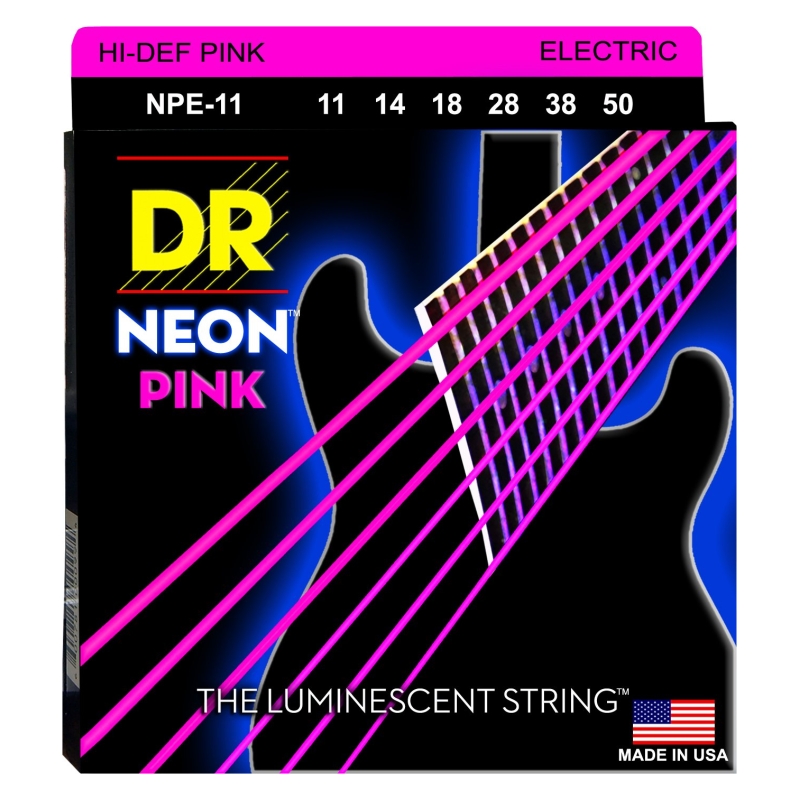 DR NPE-11 НАБОР СТРУН для гитары Электрик, Светящиеся Neon-Pink 011-050